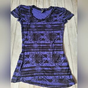 Rue21 Slim Fit Womens Black & Blue Tee Shirt Size Medium